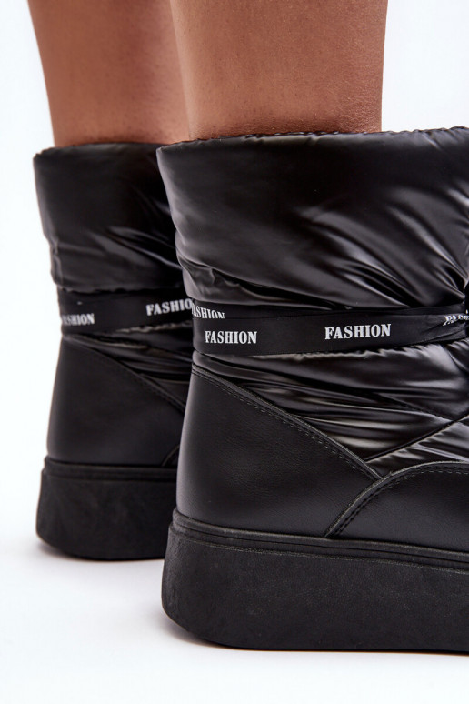 Women's Snow Boots with Ornamental Lacing Black Siracna Women's Snow Boots with Ornamental Lacing Black Siracna