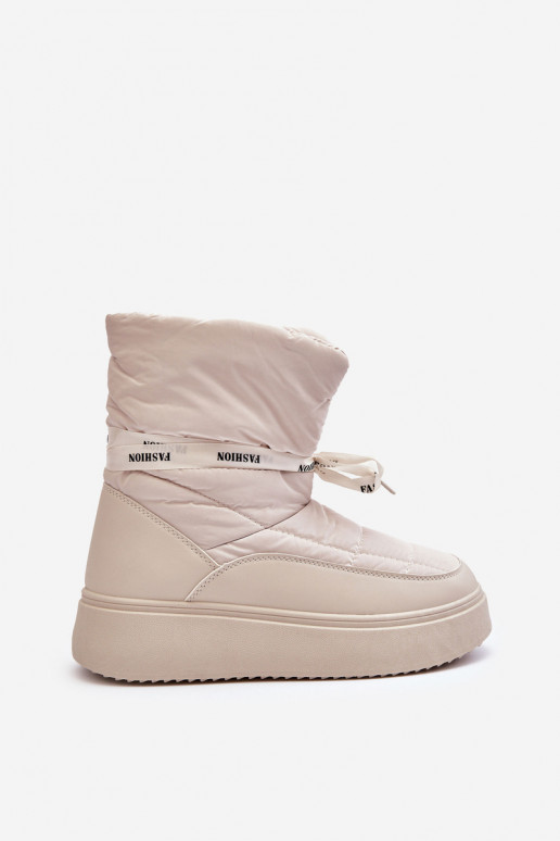 Women's Snow Boots With Ornamental Lacing Light Beige Siracna