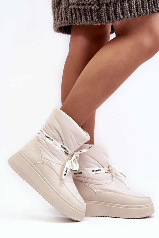 Women's Snow Boots With Ornamental Lacing Light Beige Siracna