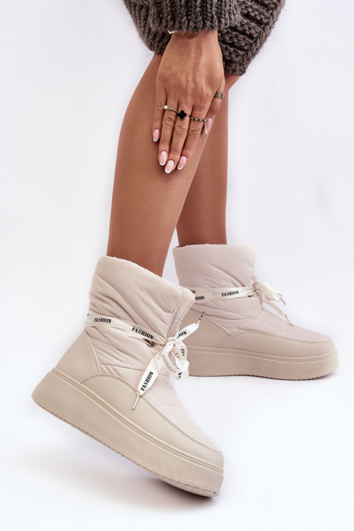 Women's Snow Boots With Ornamental Lacing Light Beige Siracna