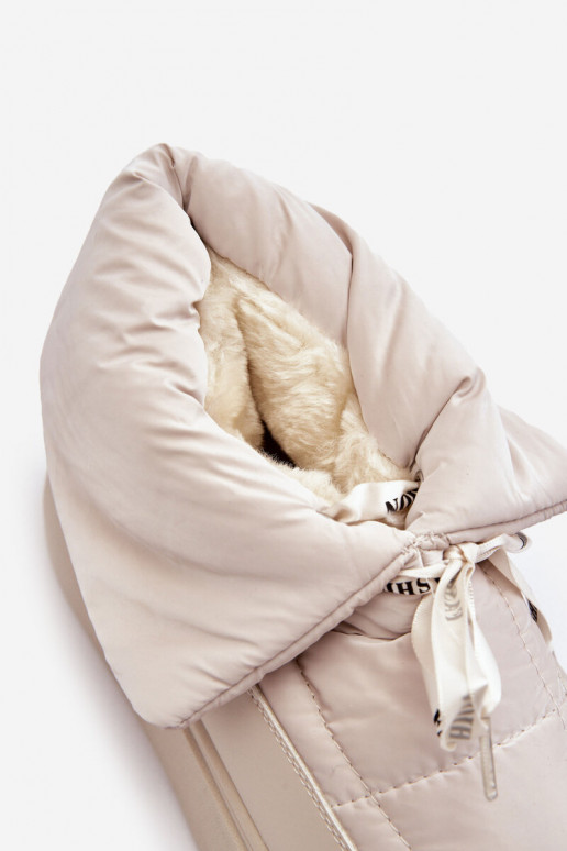 Women's Snow Boots With Ornamental Lacing Light Beige Siracna