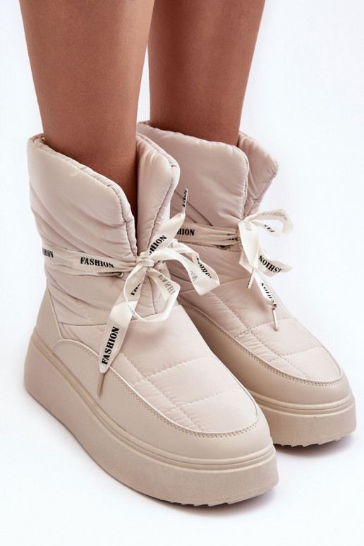 Women's Snow Boots With Ornamental Lacing Light Beige Siracna