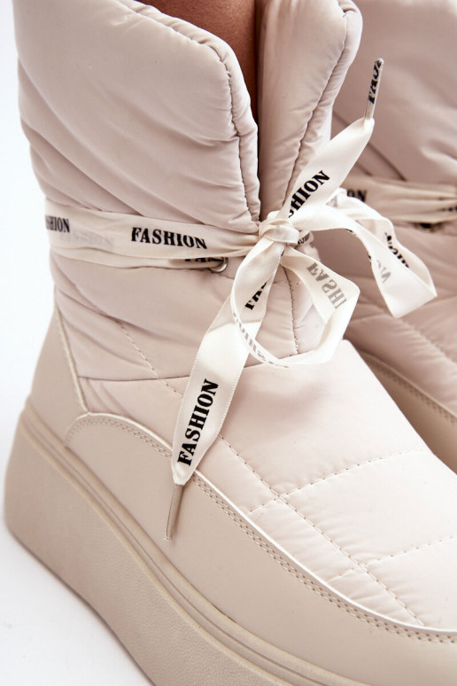 Women's Snow Boots With Ornamental Lacing Light Beige Siracna