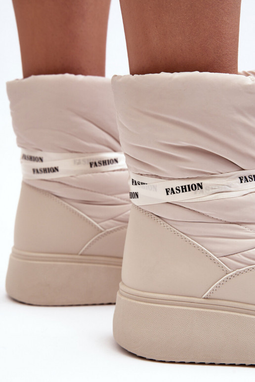 Women's Snow Boots With Ornamental Lacing Light Beige Siracna