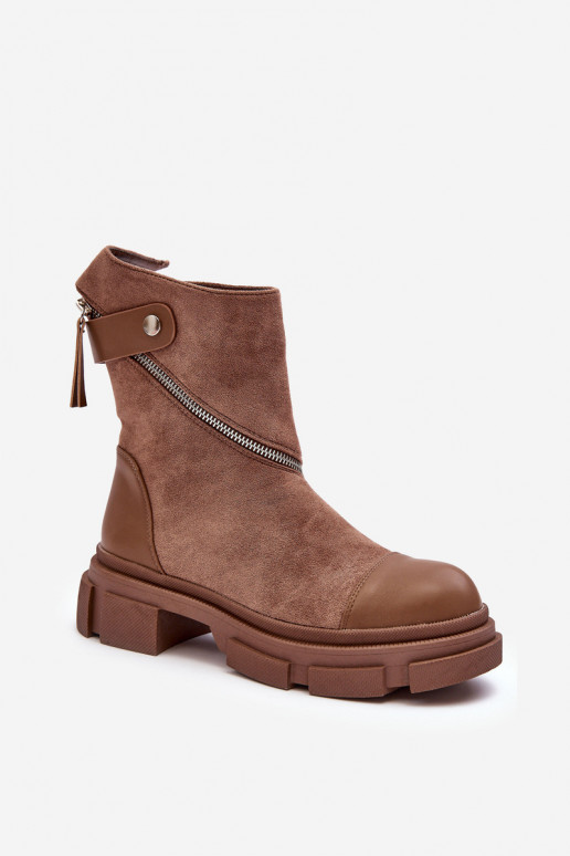 Women's Fashionable Suede Boots With Zip Dark Beige Kandell Women's Fashionable Suede Boots With Zip Dark Beige Kandell