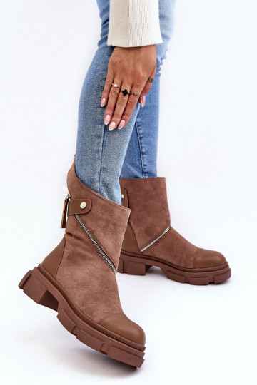 Women's Fashionable Suede Boots With Zip Dark Beige Kandell 2