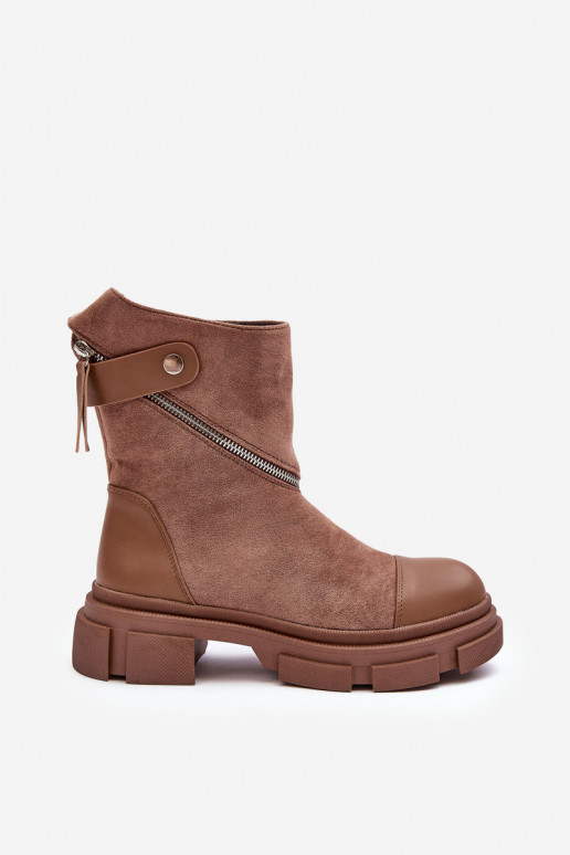 Women's Fashionable Suede Boots With Zip Dark Beige Kandell Women's Fashionable Suede Boots With Zip Dark Beige Kandell