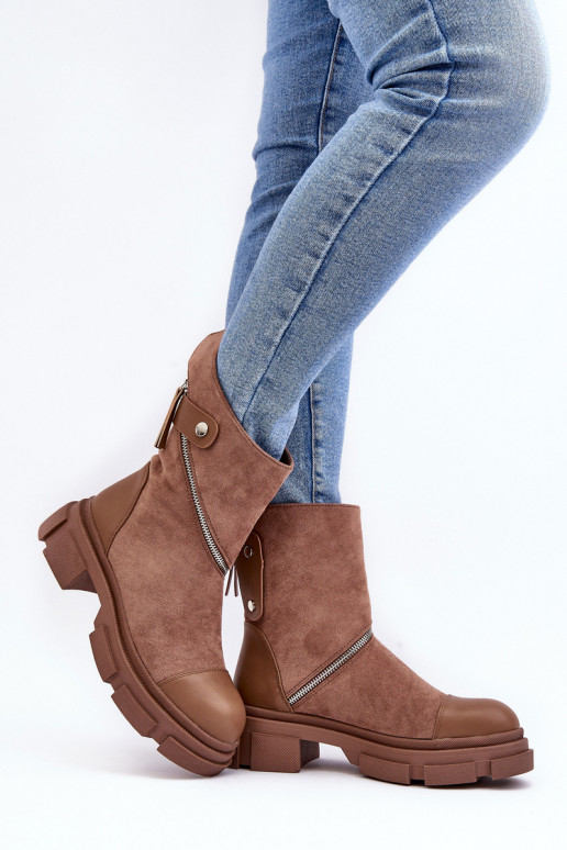 Women's Fashionable Suede Boots With Zip Dark Beige Kandell Women's Fashionable Suede Boots With Zip Dark Beige Kandell