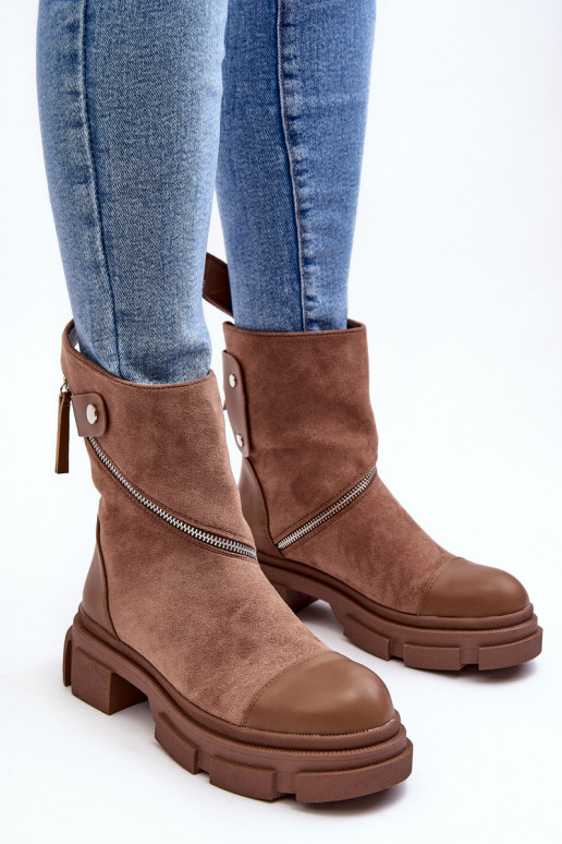 Women's Fashionable Suede Boots With Zip Dark Beige Kandell Women's Fashionable Suede Boots With Zip Dark Beige Kandell