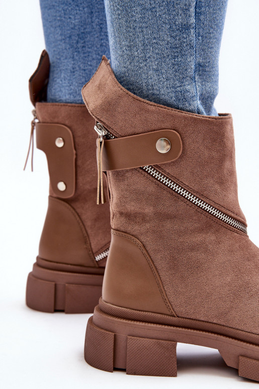 Women's Fashionable Suede Boots With Zip Dark Beige Kandell Women's Fashionable Suede Boots With Zip Dark Beige Kandell