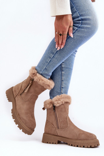Women's Suede Boots with Fur Beige Hasiva 2