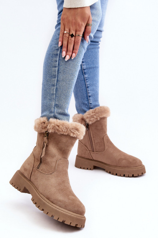 Women's Suede Boots with Fur Beige Hasiva Women's Suede Boots with Fur Beige Hasiva