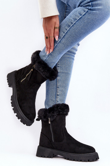 Women's Suede Boots With Fur Black Hasiva 2