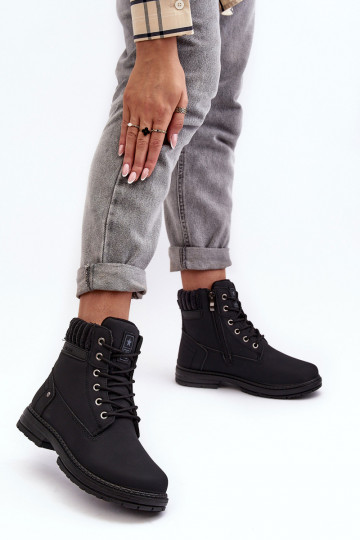 Women's Leather Trapper Boots Lined Black Katalis 2