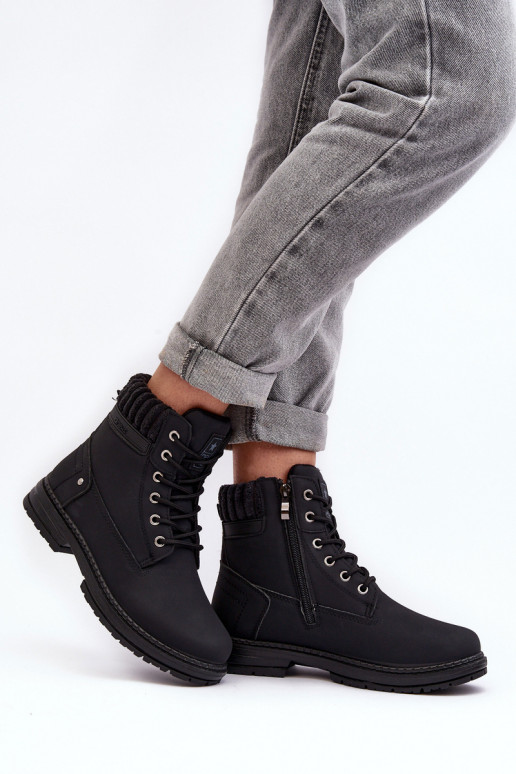 Women's Leather Trapper Boots Lined Black Katalis