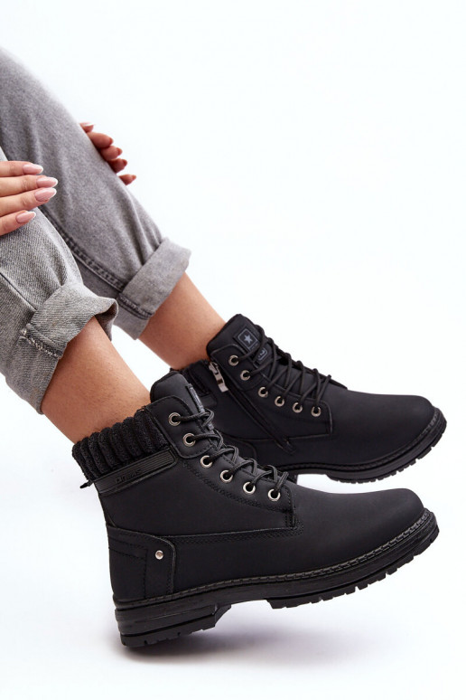 Women's Leather Trapper Boots Lined Black Katalis