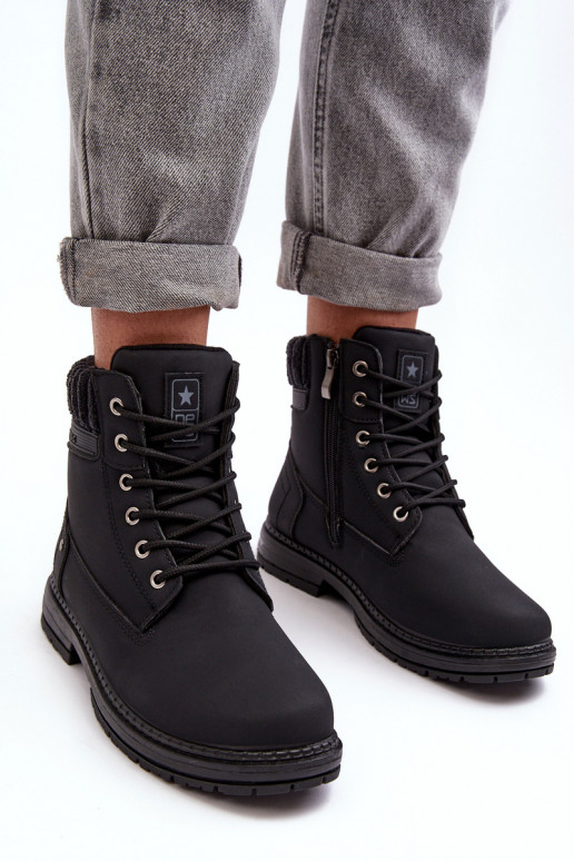 Women's Leather Trapper Boots Lined Black Katalis