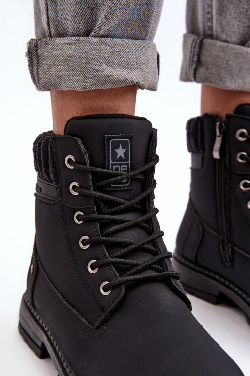 Women's Leather Trapper Boots Lined Black Katalis