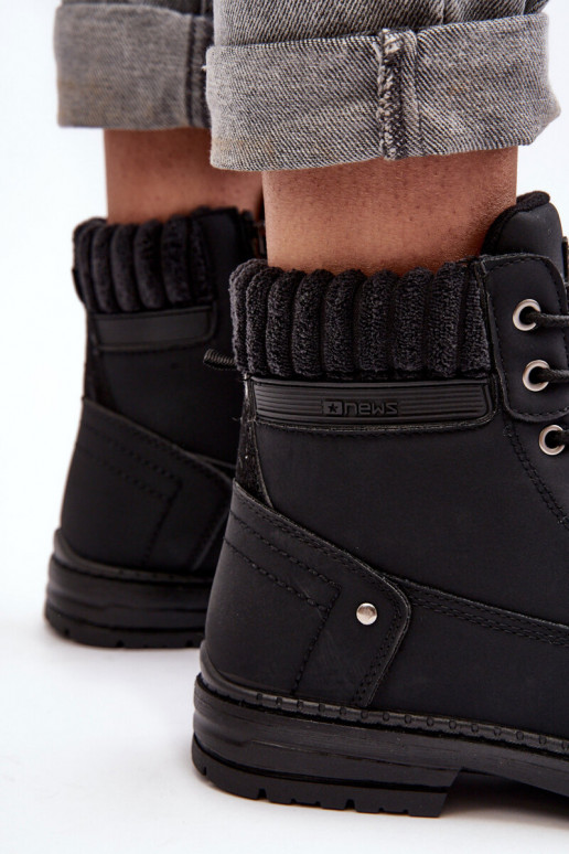 Women's Leather Trapper Boots Lined Black Katalis