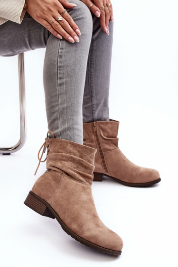 Women's Suede Ankle Boots on Flat Heel Beige Keresa 2