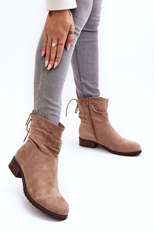 Women's Suede Ankle Boots on Flat Heel Beige Keresa Women's Suede Ankle Boots on Flat Heel Beige Keresa