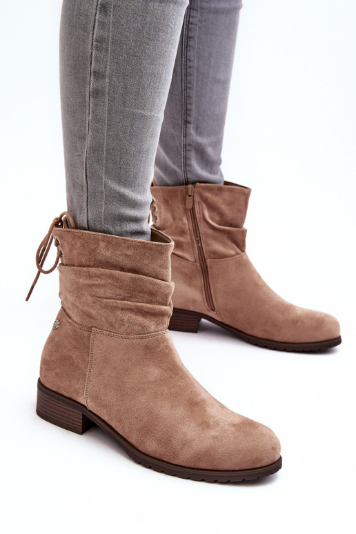 Women's Suede Ankle Boots on Flat Heel Beige Keresa Women's Suede Ankle Boots on Flat Heel Beige Keresa