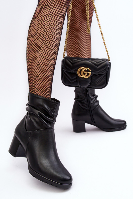 Women's Pleated Boots On Heel Black Liriam Women's Pleated Boots On Heel Black Liriam