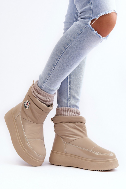 Women's Slip-On Snow Boots Platform Beige Gattea Women's Slip-On Snow Boots Platform Beige Gattea