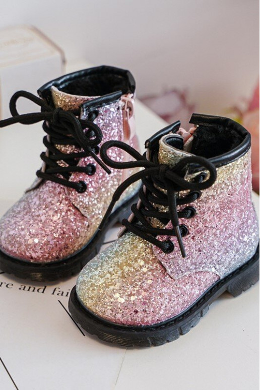 Kids Sparkly Furry Lined Boots with Zipper Multicolor Saussa