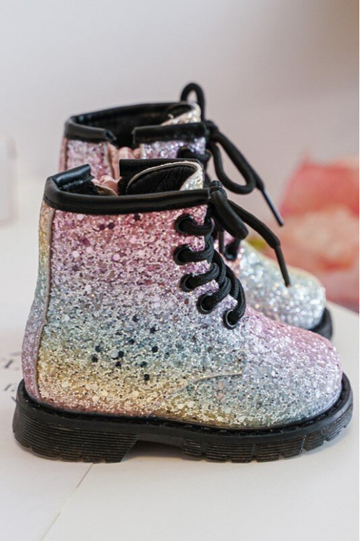 Kids Sparkly Furry Lined Boots with Zipper Multicolor Saussa