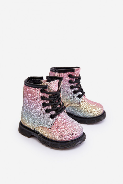 Kids Sparkly Furry Lined Boots with Zipper Multicolor Saussa