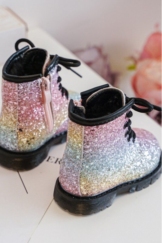 Kids Sparkly Furry Lined Boots with Zipper Multicolor Saussa