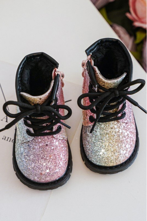 Kids Sparkly Furry Lined Boots with Zipper Multicolor Saussa