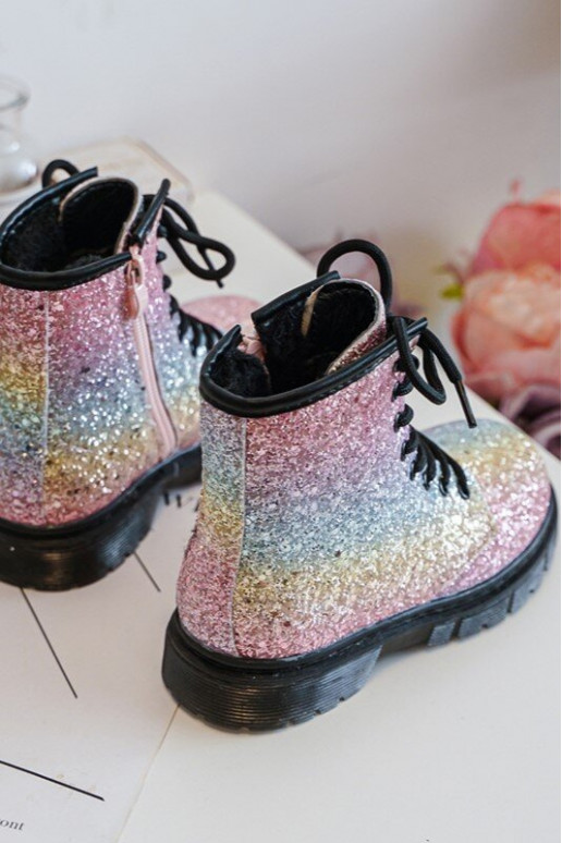 Kids Sparkly Furry Lined Boots with Zipper Multicolor Saussa