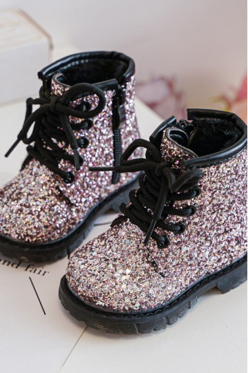 Children's Glittery Lined Boots with a Zipper Pink Saussa 2