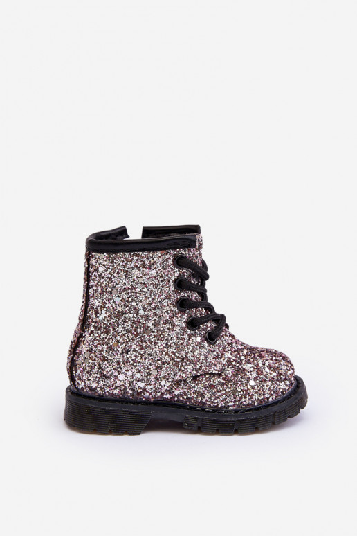 Children's Glittery Lined Boots with a Zipper Pink Saussa