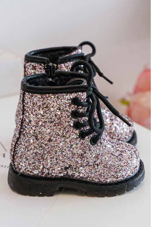 Children's Glittery Lined Boots with a Zipper Pink Saussa