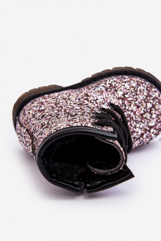 Children's Glittery Lined Boots with a Zipper Pink Saussa