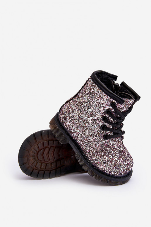Children's Glittery Lined Boots with a Zipper Pink Saussa
