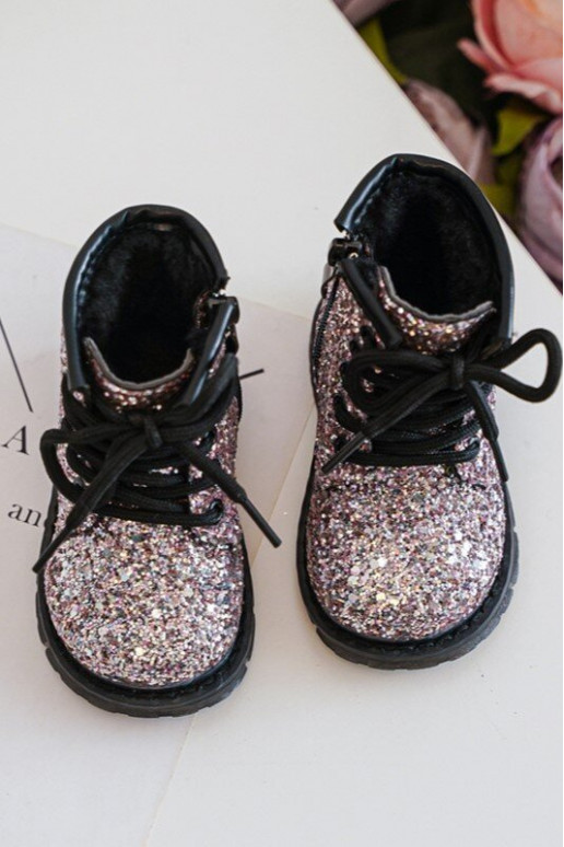 Children's Glittery Lined Boots with a Zipper Pink Saussa