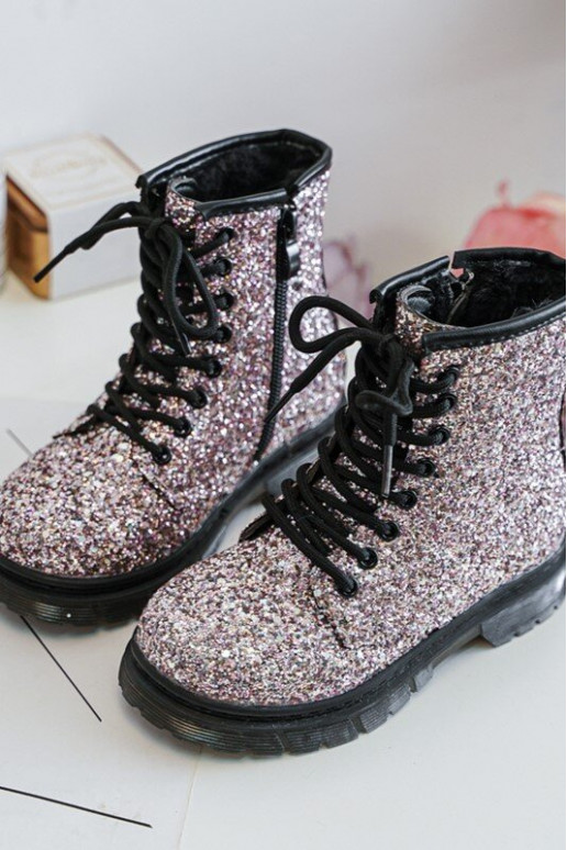 Children's Glittery Lined Boots with a Zipper Pink Saussa