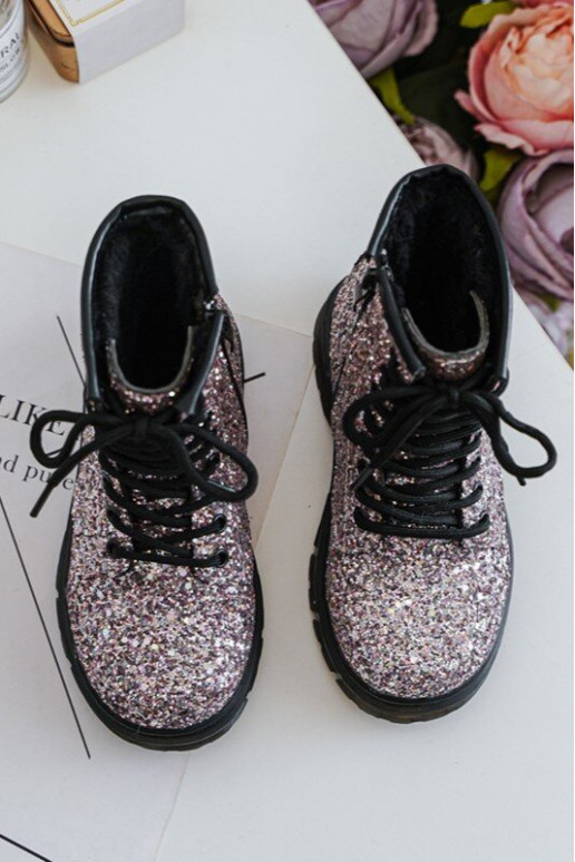 Children's Glittery Lined Boots with a Zipper Pink Saussa