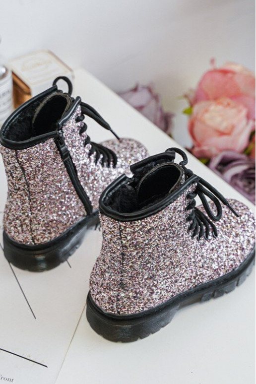 Children's Glittery Lined Boots with a Zipper Pink Saussa