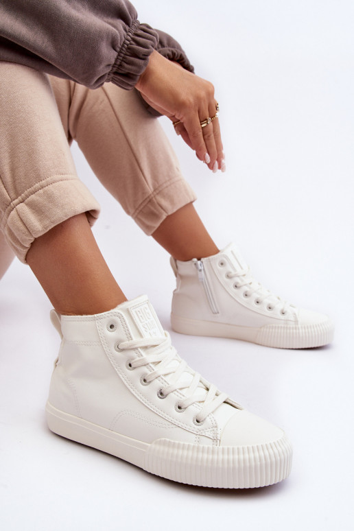Women's Zip-Up Padded Sneakers White Big Star MM274017 Women's Zip-Up Padded Sneakers White Big Star MM274017