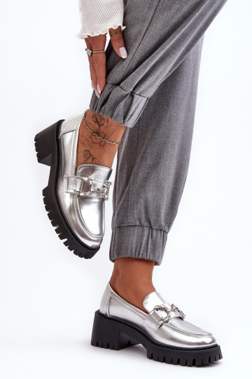 Women's Leather Half-Boots On Massive Heel Silver Lemmitty 2