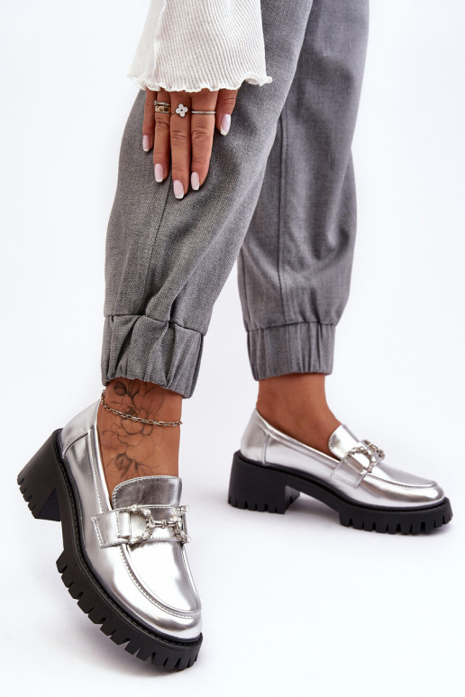 Women's Leather Half-Boots On Massive Heel Silver Lemmitty