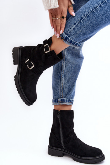 Women's Flat Heel Boots with Buckles Black Bliggore 2