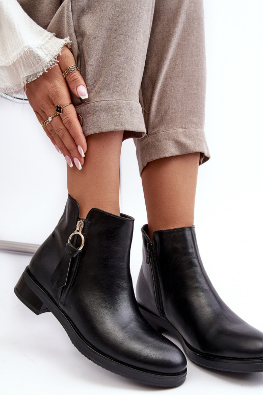 Women's Leather Flat Boots Black Vasica Women's Leather Flat Boots Black Vasica