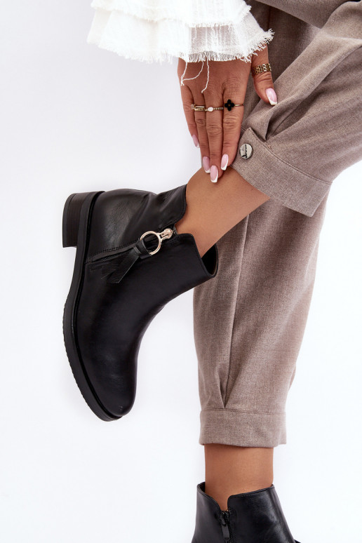 Women's Leather Flat Boots Black Vasica Women's Leather Flat Boots Black Vasica