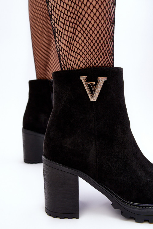 Women's Suede Boots On Heel With Decoration Black Strong Women's Suede Boots On Heel With Decoration Black Strong